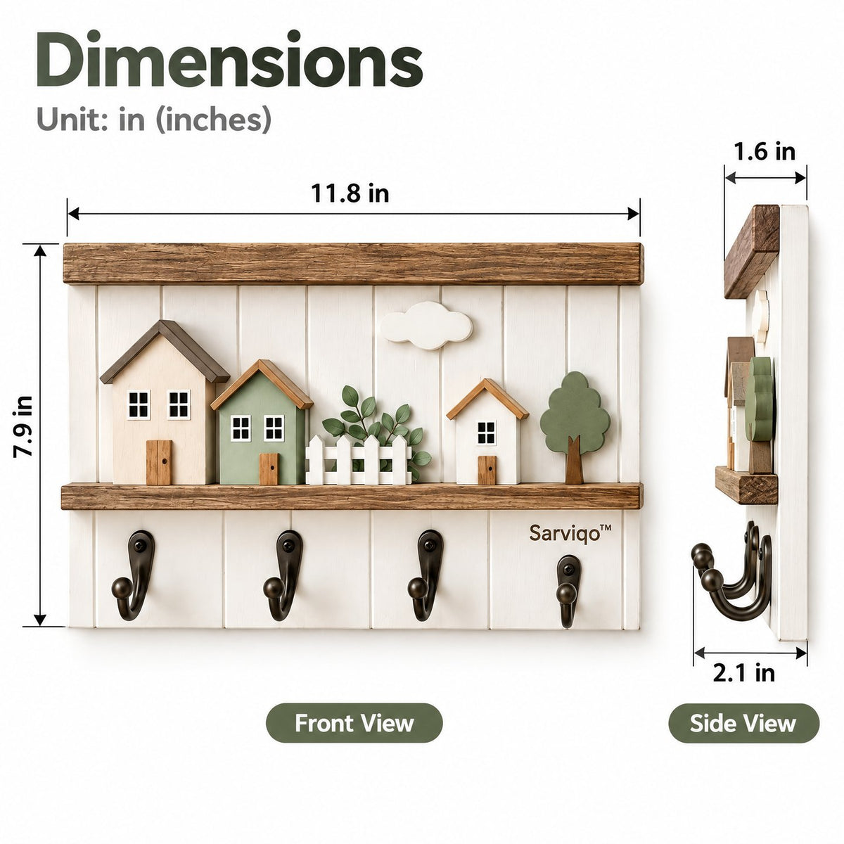 Sarviqo™ Natural Farmhouse Village Wall Key Rack size guide