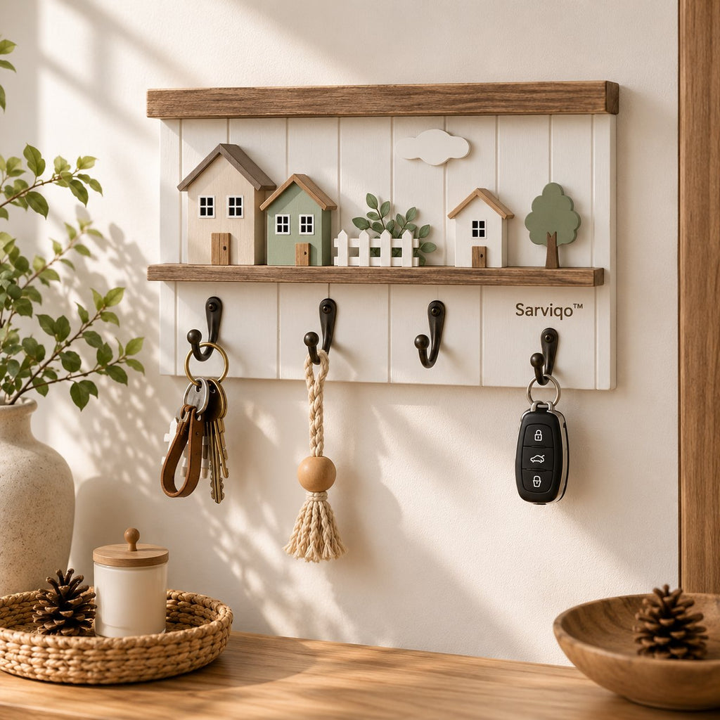 Sarviqo™ Natural Farmhouse Village Wall Key Rack main view