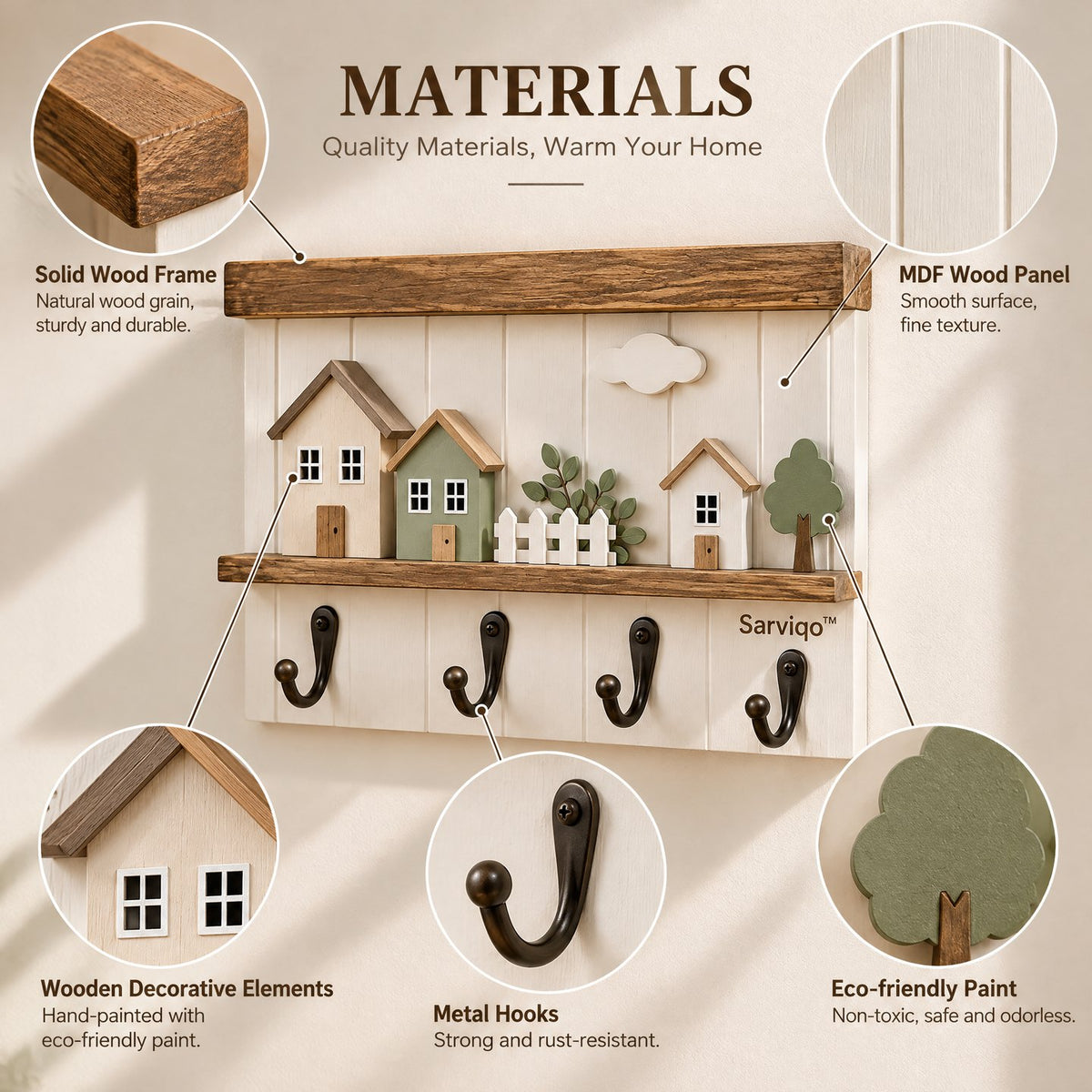 Sarviqo™ Natural Farmhouse Village Wall Key Rack materials