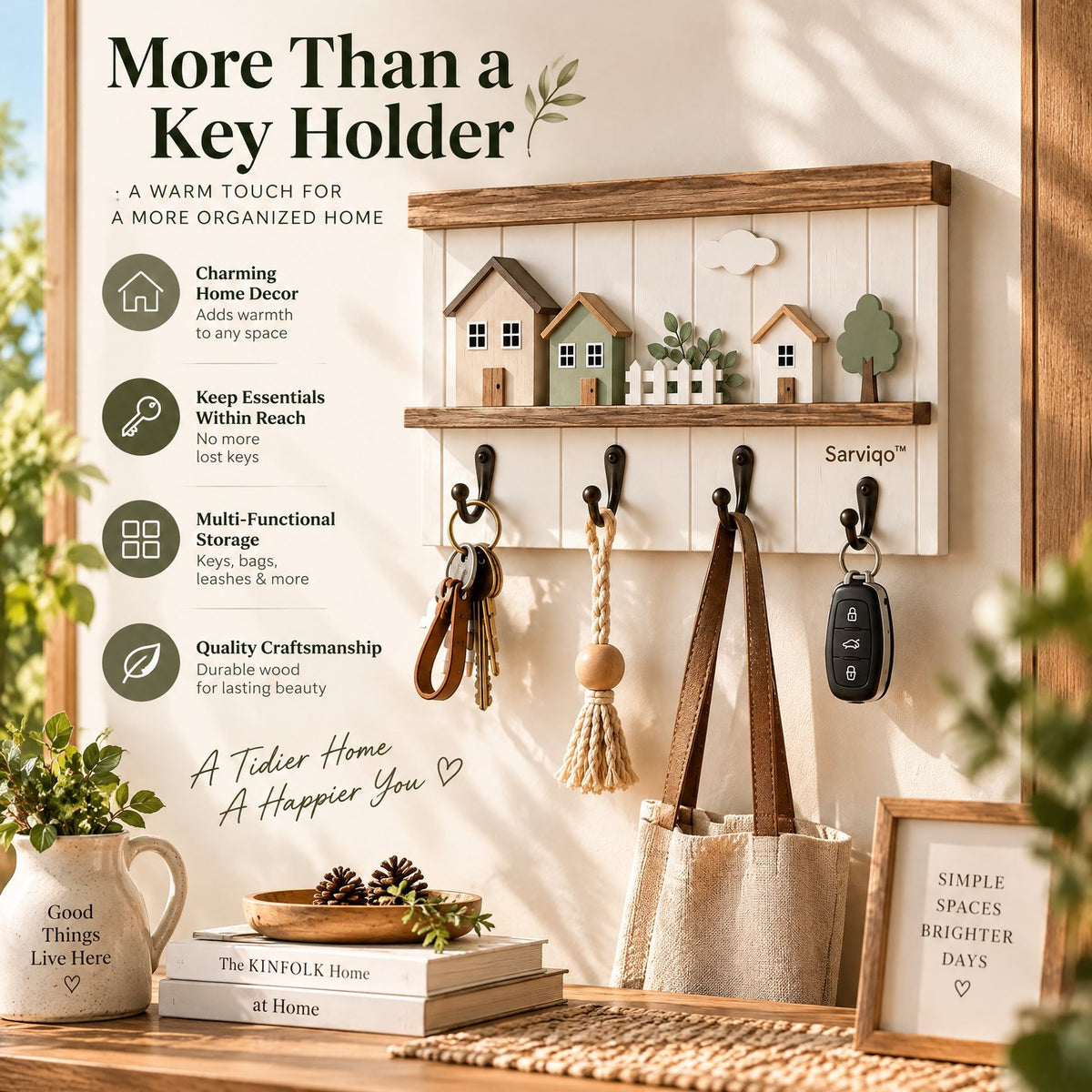 Sarviqo™ Natural Farmhouse Village Wall Key Rack lifestyle setting
