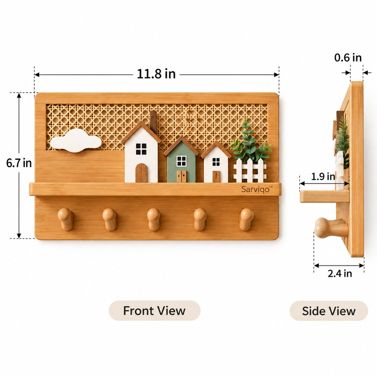 Sarviqo™ Woven Bamboo Village Wall Storage & Peg Rack size and dimensions
