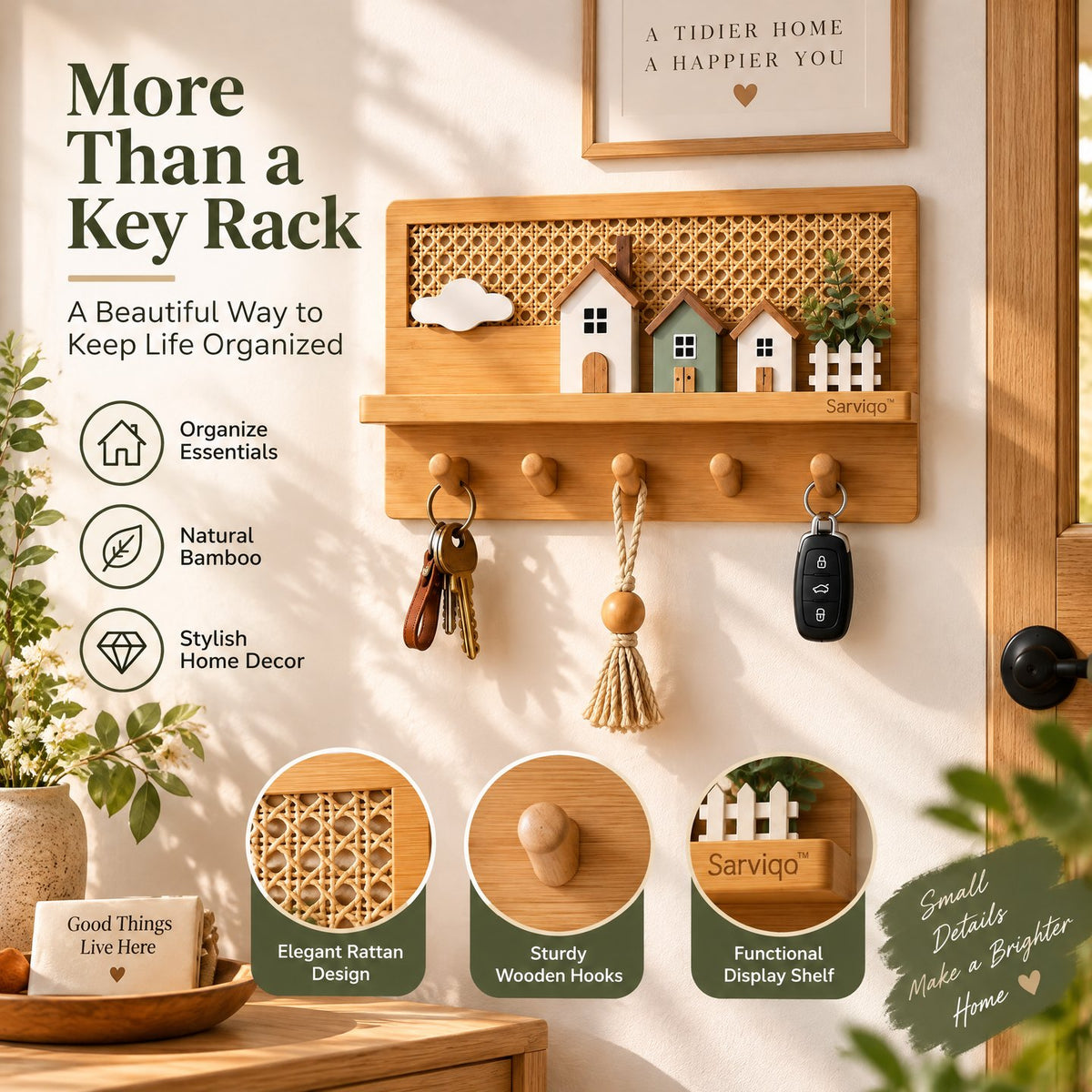Sarviqo™ Woven Bamboo Village Wall Storage & Peg Rack styled room scene