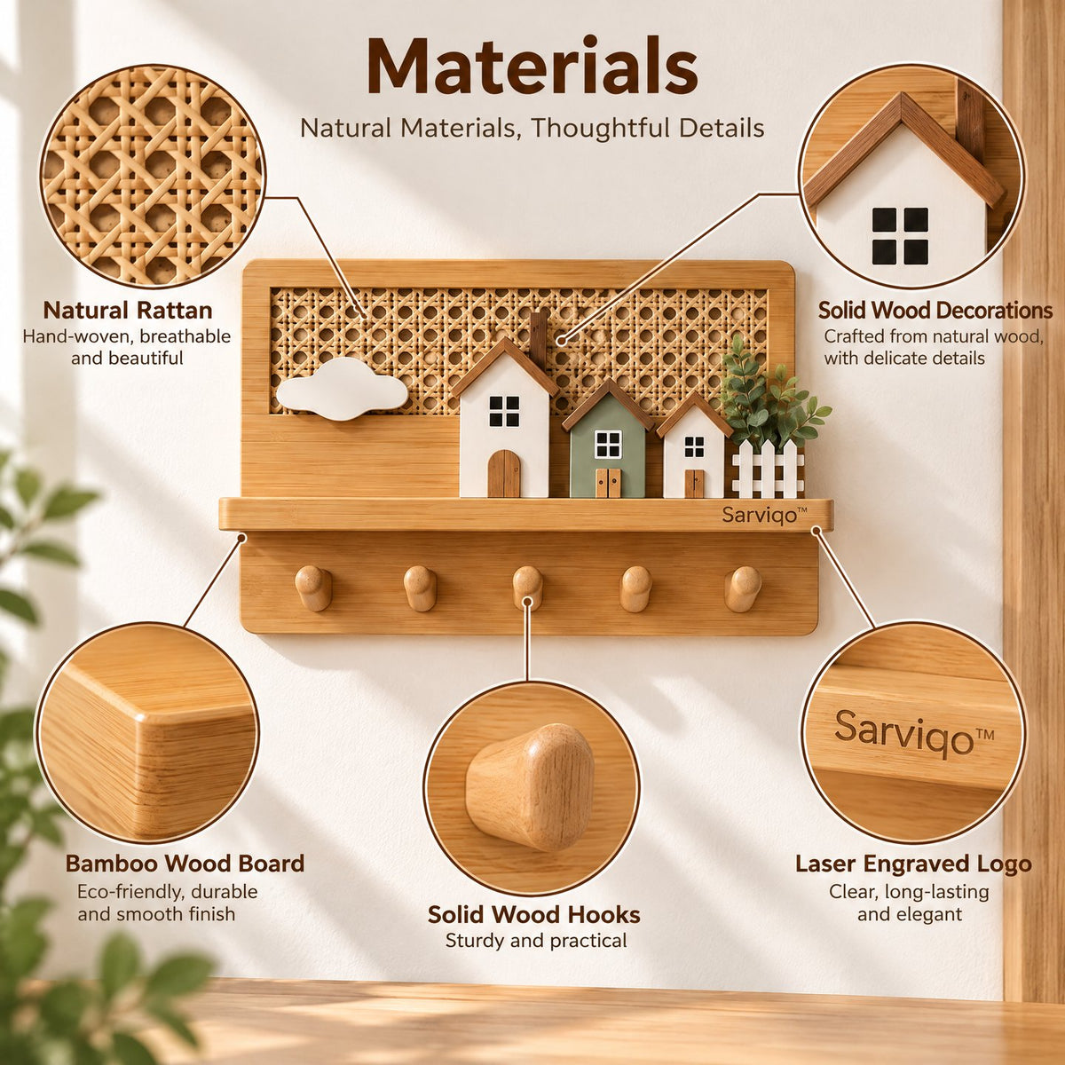 Sarviqo™ Woven Bamboo Village Wall Storage & Peg Rack materials close-up