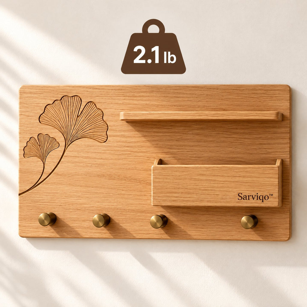 Sarviqo™ Ginkgo Leaf Oak Wall Organizer with Mail Pocket weight reference