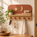 Sarviqo™ Terracotta Sun & Moon Wall Shelf with Wooden Pegs product photo