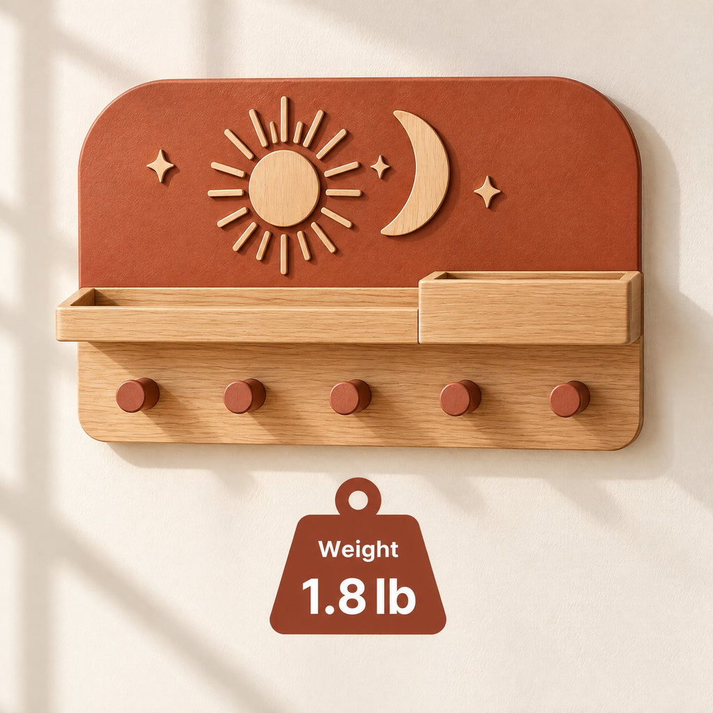 Sarviqo™ Terracotta Sun & Moon Wall Shelf with Wooden Pegs weight