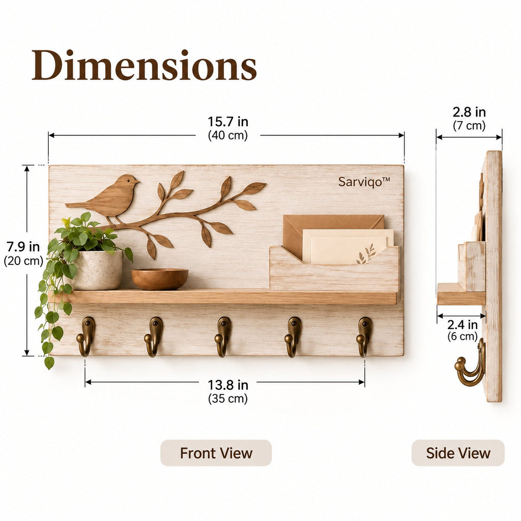 Sarviqo™ Carved Bird & Branch Wood Entryway Organizer dimensions