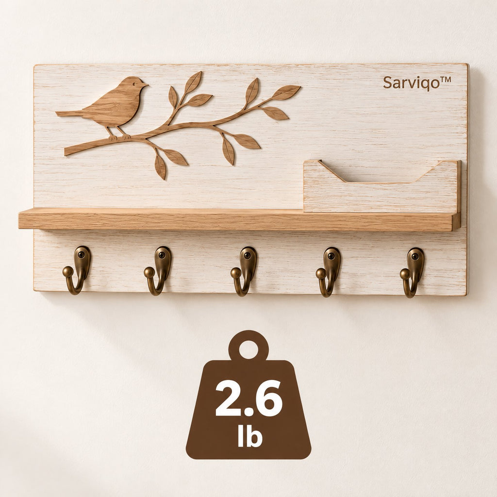 Sarviqo™ Carved Bird & Branch Wood Entryway Organizer weight