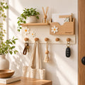 Sarviqo™ Daisy Bloom Natural Wood Wall Shelf & Key Rack main product photo