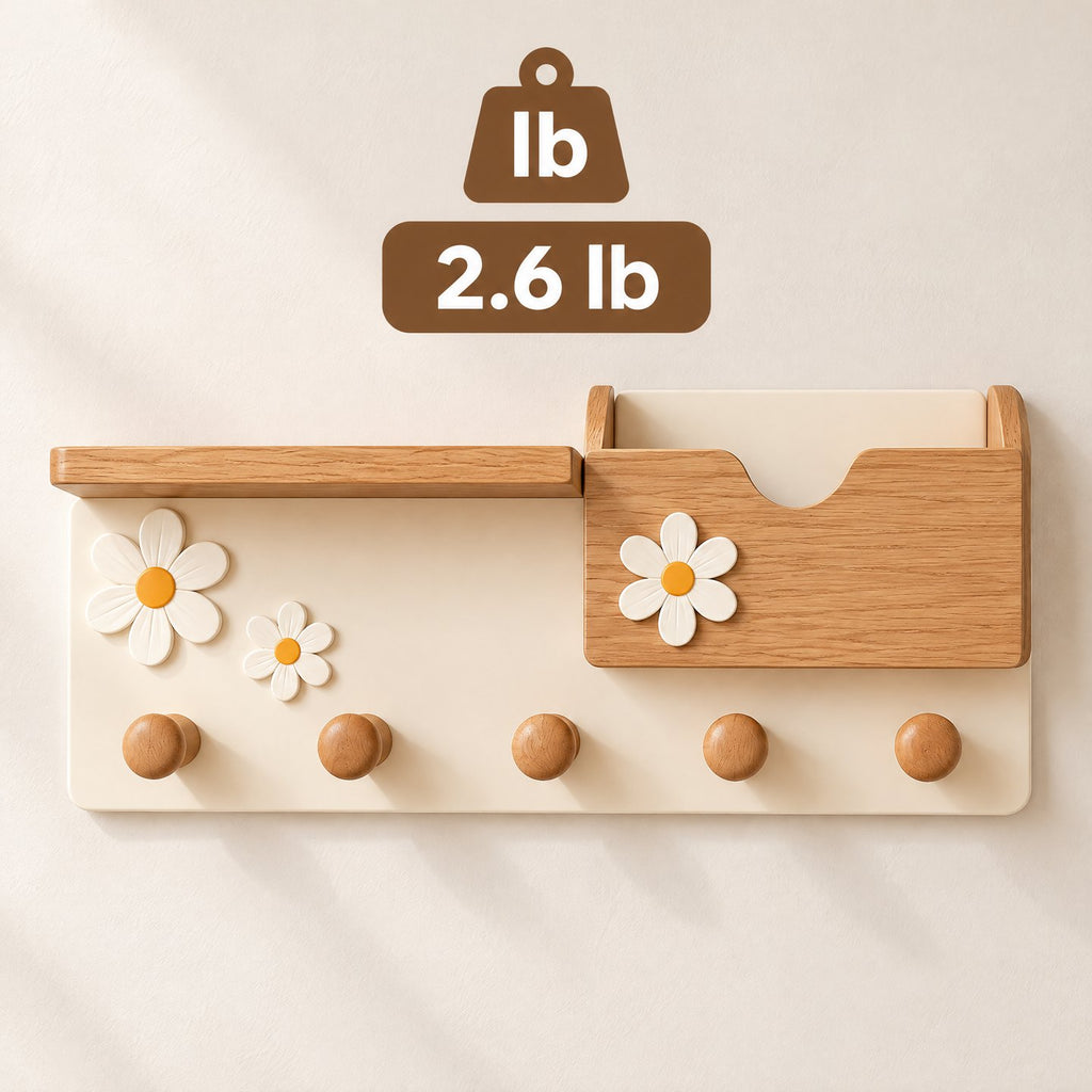 Sarviqo™ Daisy Bloom Natural Wood Wall Shelf & Key Rack weight