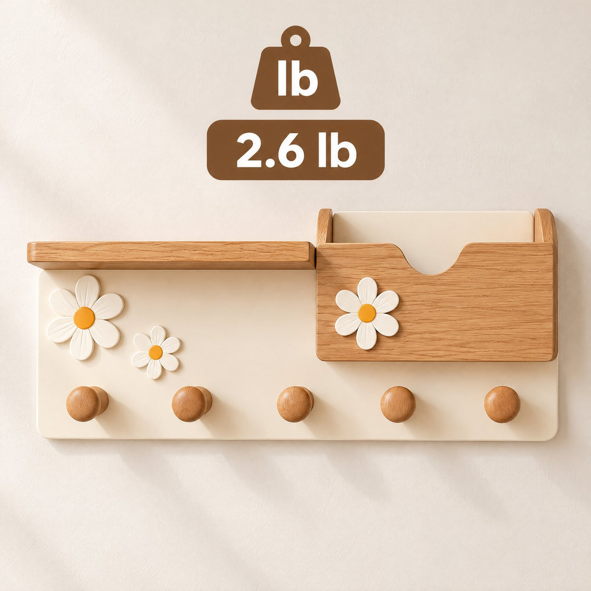 Sarviqo™ Daisy Bloom Natural Wood Wall Shelf & Key Rack weight