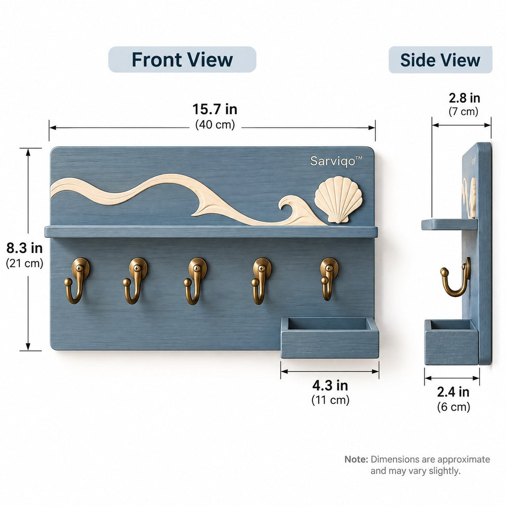 Sarviqo™ Coastal Blue Wave & Seashell Wall Organizer dimensions graphic