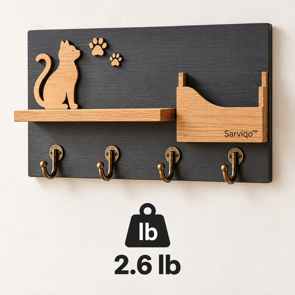 Sarviqo™ Black & Oak Cat Silhouette Wall Key Holder item weight