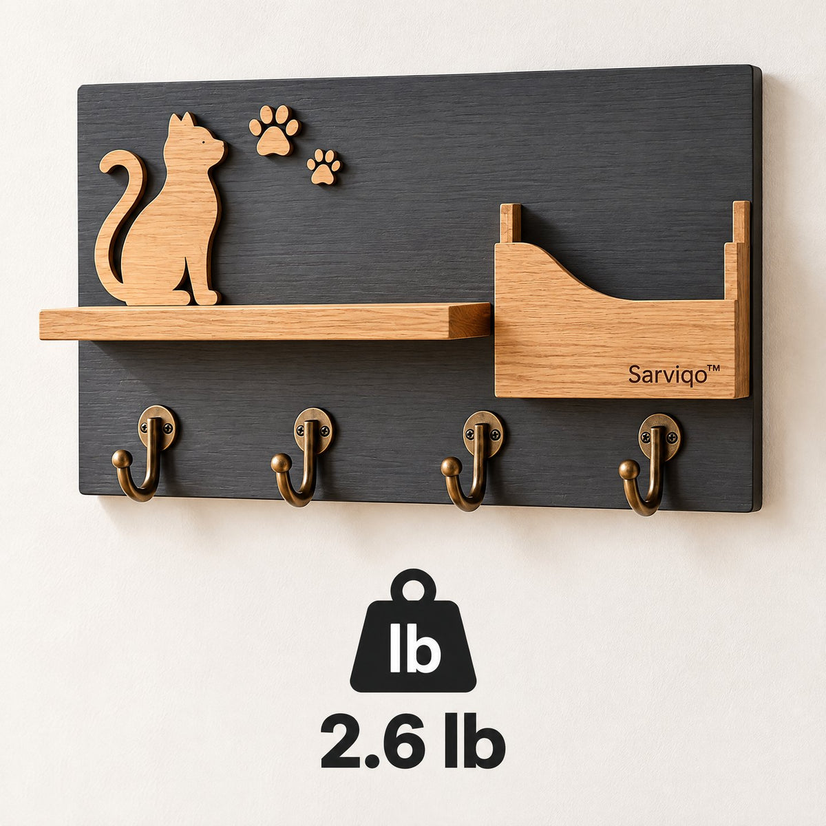 Sarviqo™ Black & Oak Cat Silhouette Wall Key Holder item weight