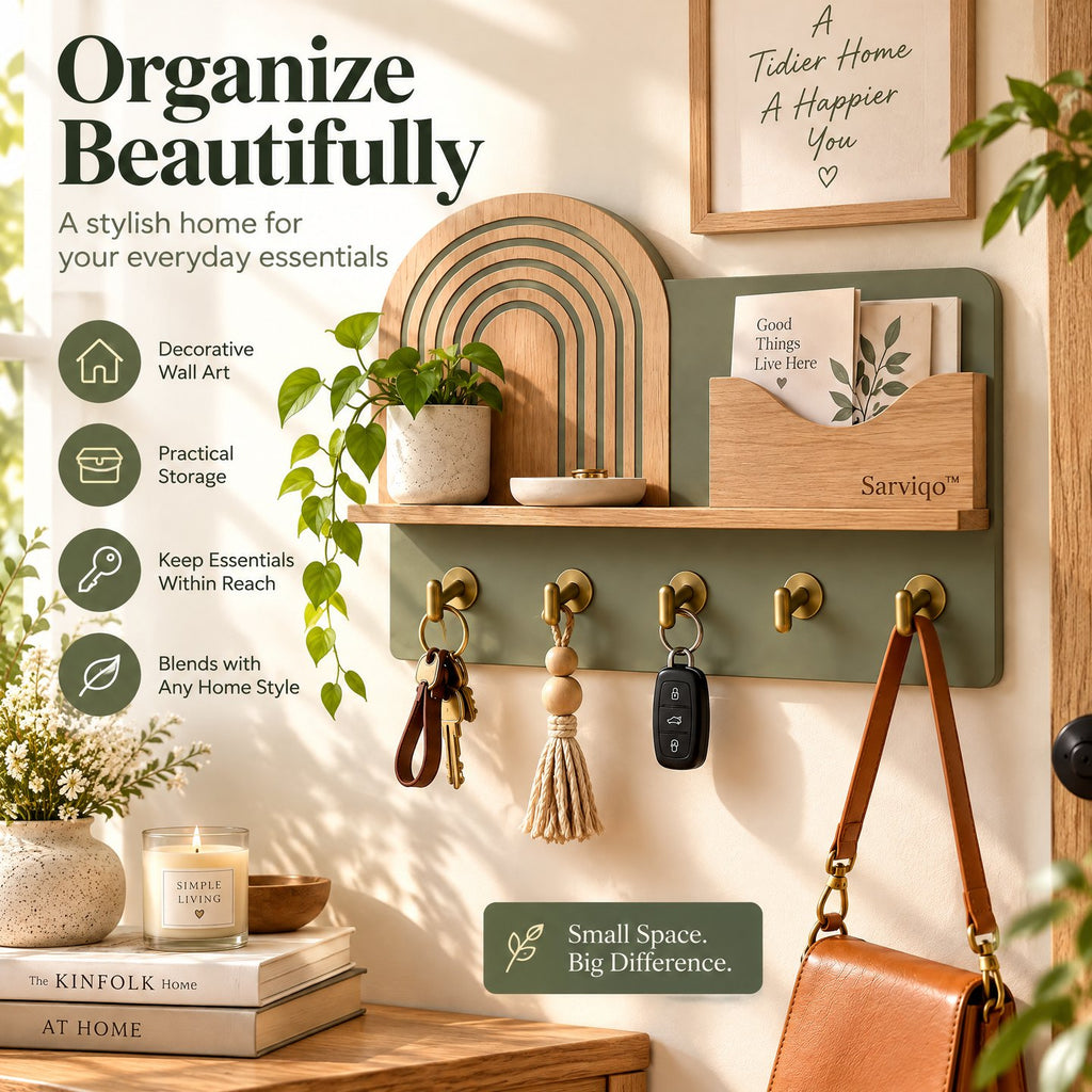 Sarviqo™ Olive Rainbow Arch Wall Key & Mail Holder room styling