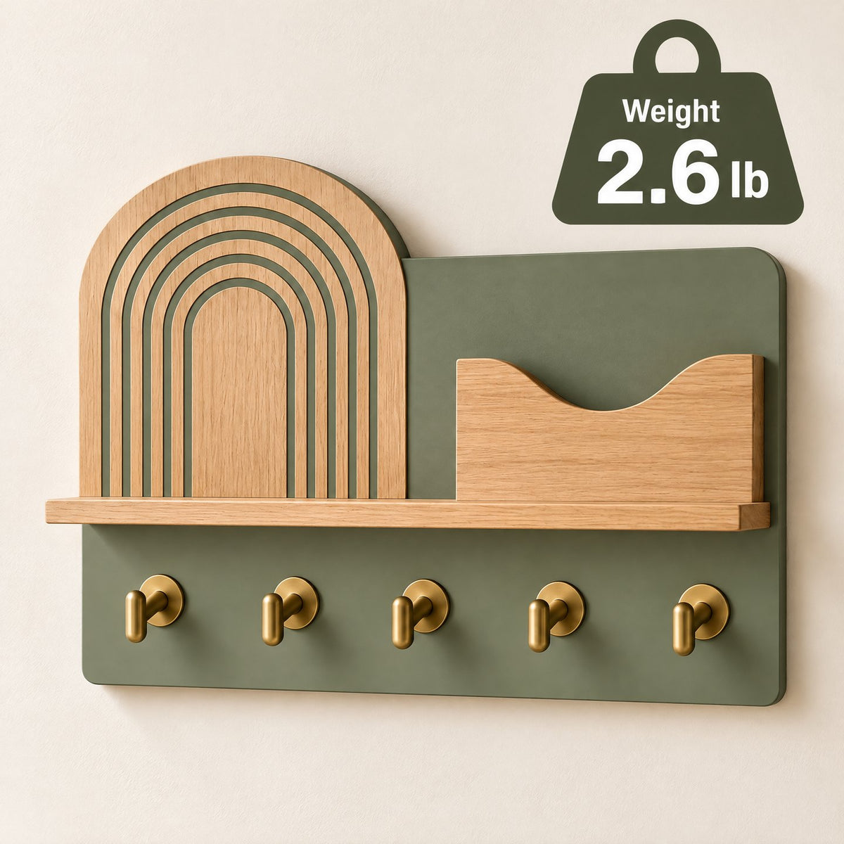 Sarviqo™ Olive Rainbow Arch Wall Key & Mail Holder weight graphic