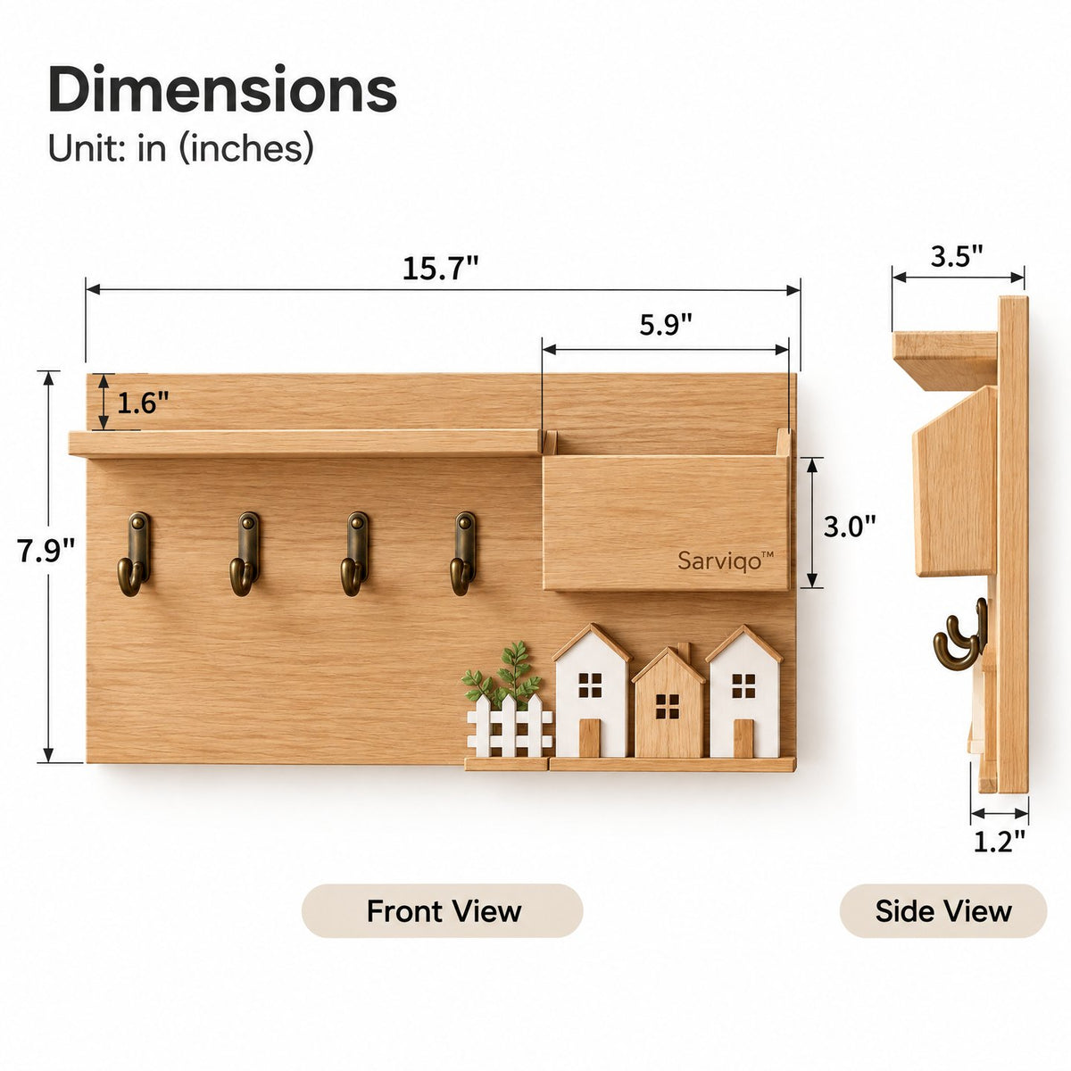 Sarviqo rustic oak cottage wall organizer dimensions