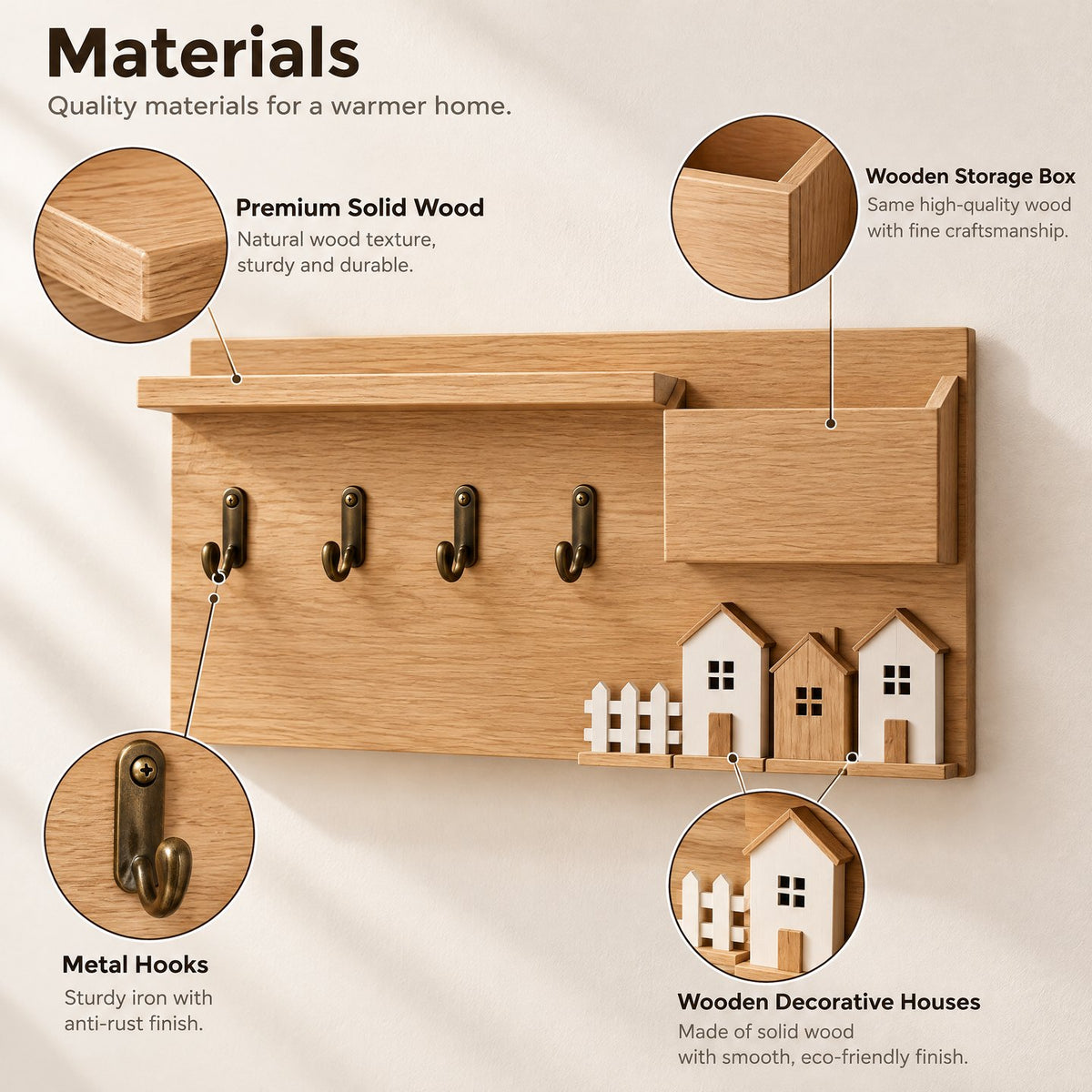 Sarviqo rustic oak cottage wall organizer materials