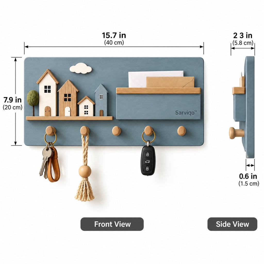 Sarviqo™ Slate Blue Cottage & Cloud Wall Organizer product dimensions