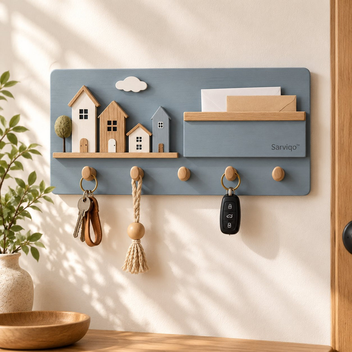 Sarviqo™ Slate Blue Cottage & Cloud Wall Organizer main product