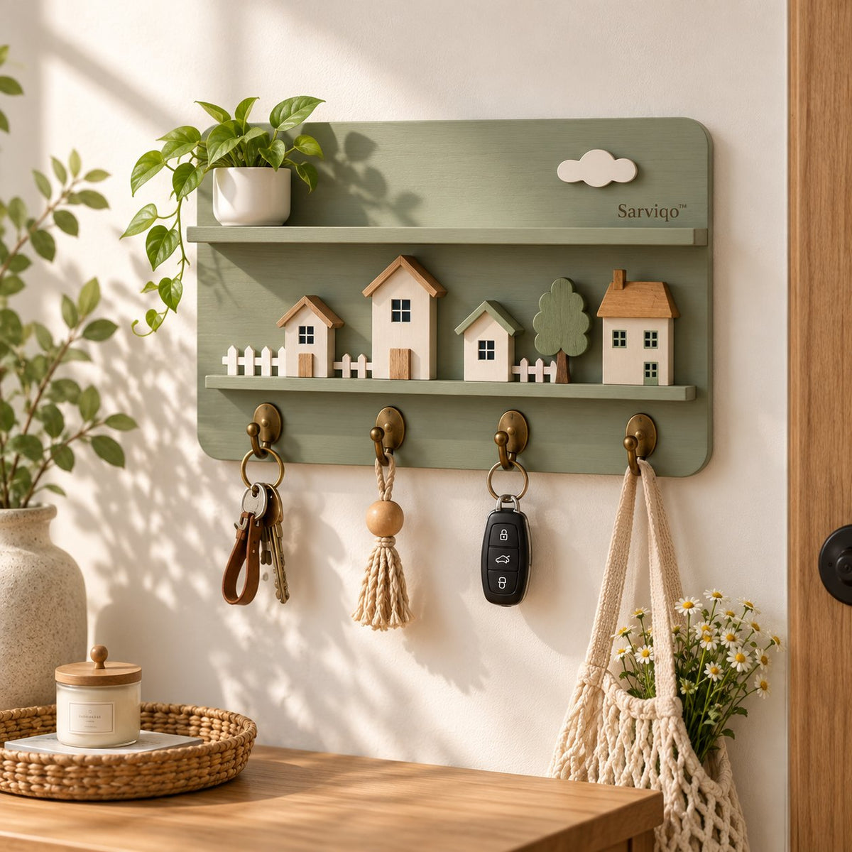 Sarviqo™ Sage Green Woodland Village Key & Coat Organizer main product