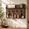 Sarviqo™ Dark Walnut Entryway Shelf with Black Metal Rail main product