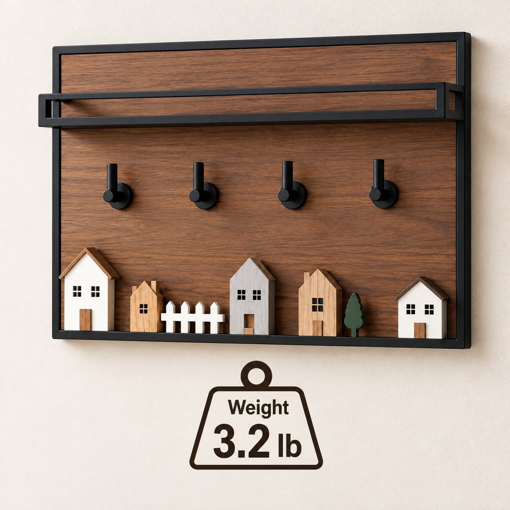 Sarviqo™ Dark Walnut Entryway Shelf with Black Metal Rail weight