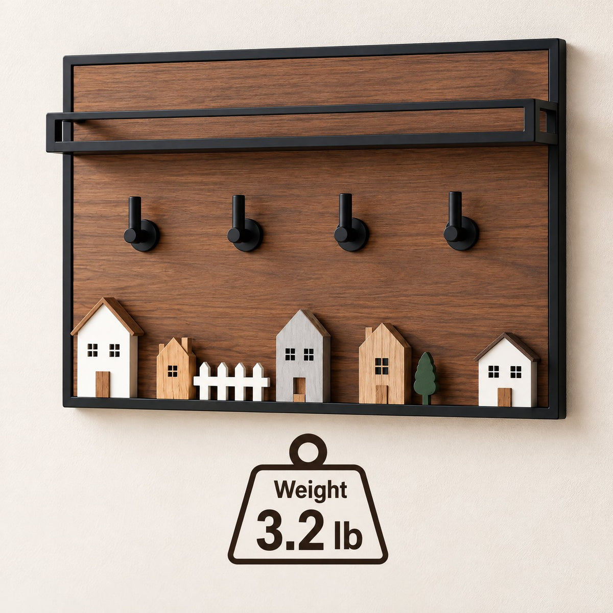 Sarviqo™ Dark Walnut Entryway Shelf with Black Metal Rail weight